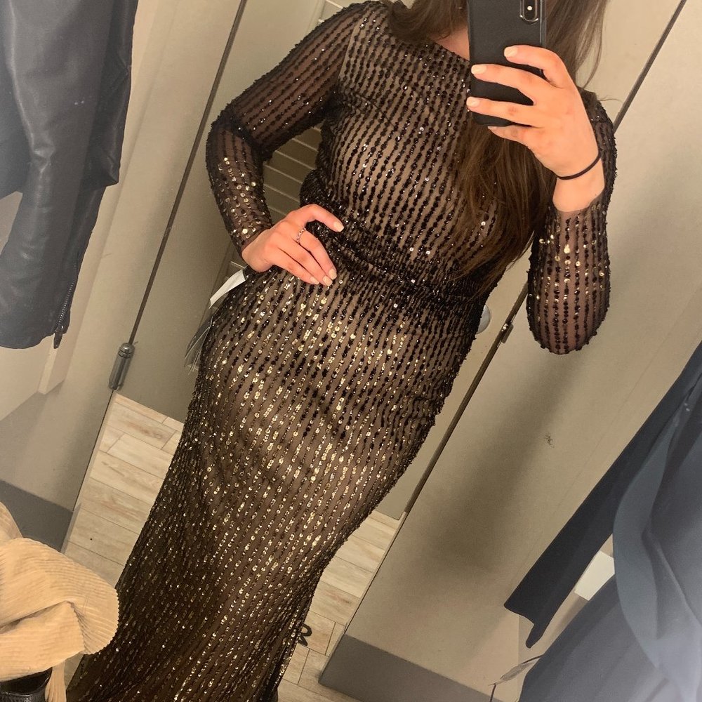 Adrianna Papell Sequin Beaded Two Tone Dress